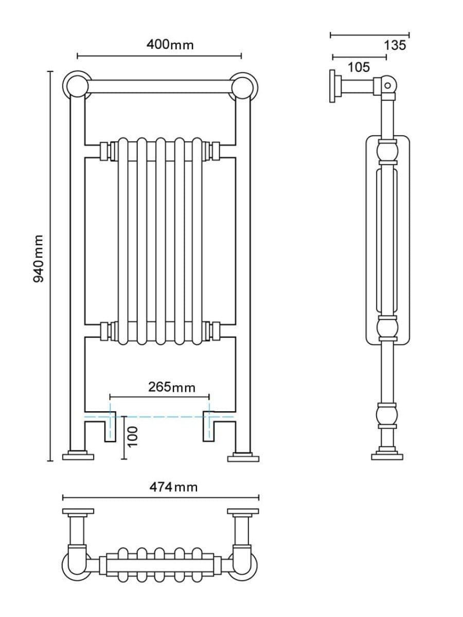 CROFT 940 x 475 Heated Towel Rail