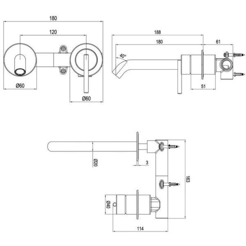 Crosswater 3ONE6 2 Hole Wall Mounted Basin Mixer Tap