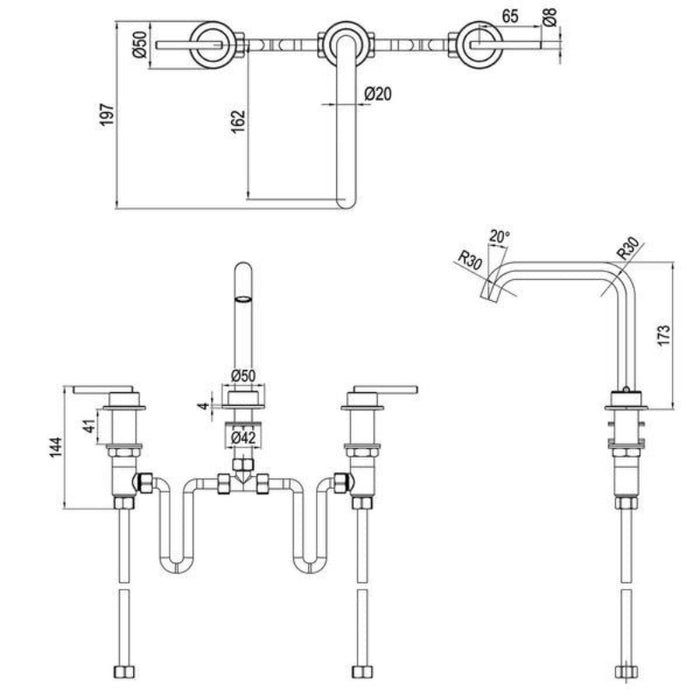 Crosswater 3ONE6 3 Hole Deck Mounted Basin Mixer Tap