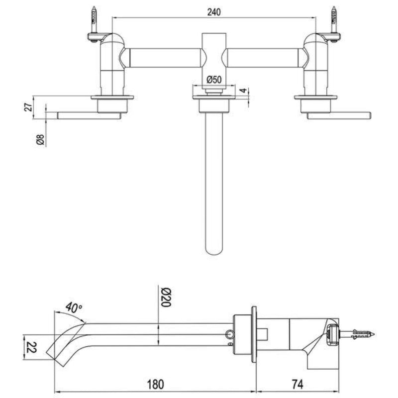 Crosswater 3ONE6 3 Hole Wall Mounted Basin Mixer Tap