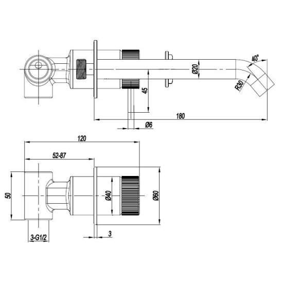 Crosswater 3ONE6 Basin 2 Hole Set Wall Mounted - Basin