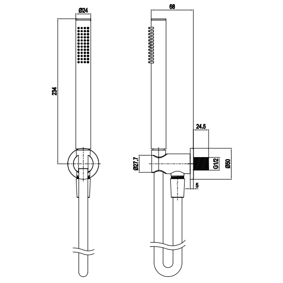 Crosswater 3ONE6 Design Shower Handset Hose & Wall Outlet