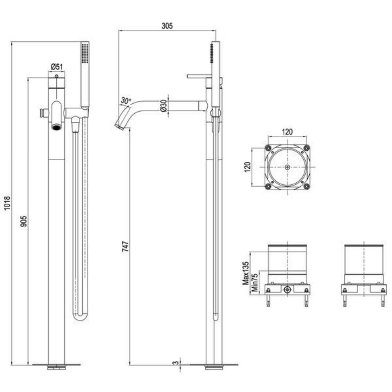 Crosswater 3ONE6 Floor Standing Bath Filler Tap - Bath