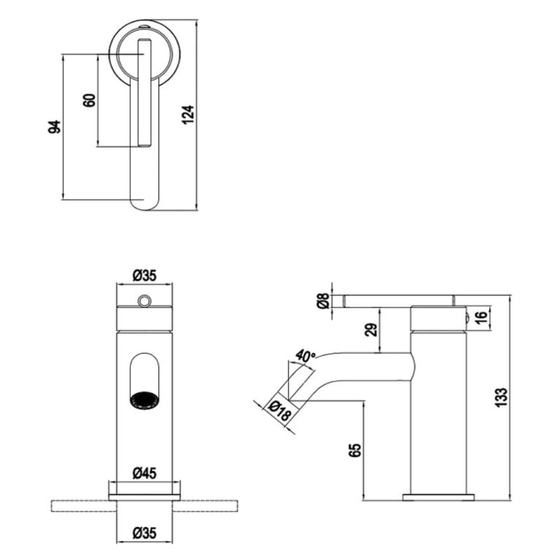 Crosswater 3ONE6 Lever Mini Mono Basin Mixer Tap - Basin