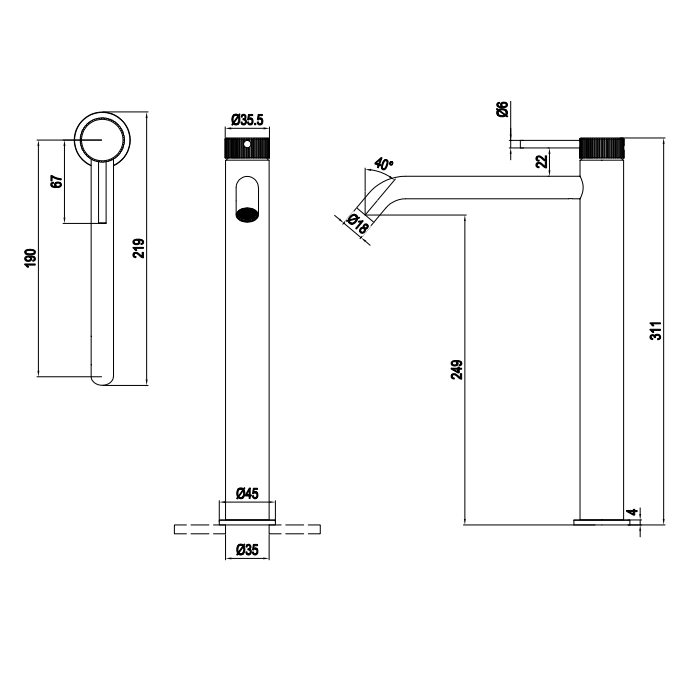 Crosswater 3ONE6 Tall Basin Mono