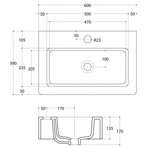 Crosswater Air Wall Hung Basin With Overflow - 600mm Wide