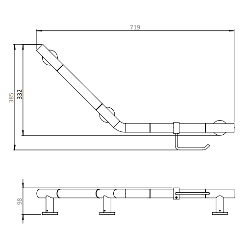 Crosswater Angled Grab Bar With Toilet Roll Holder