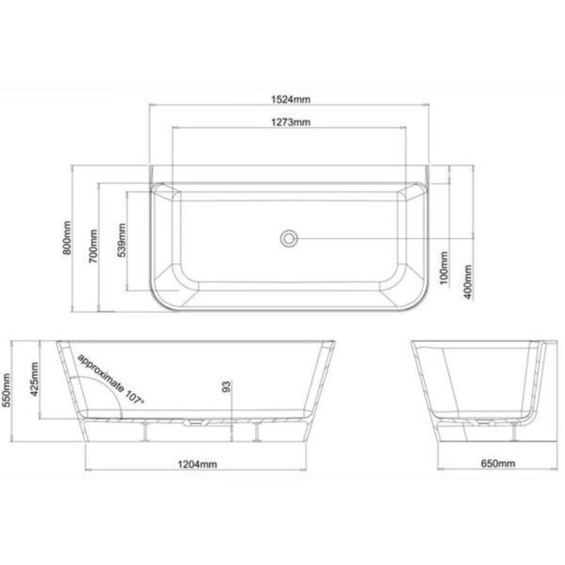 Crosswater Artist Back To Wall Double Ended Bath - 1524mm x