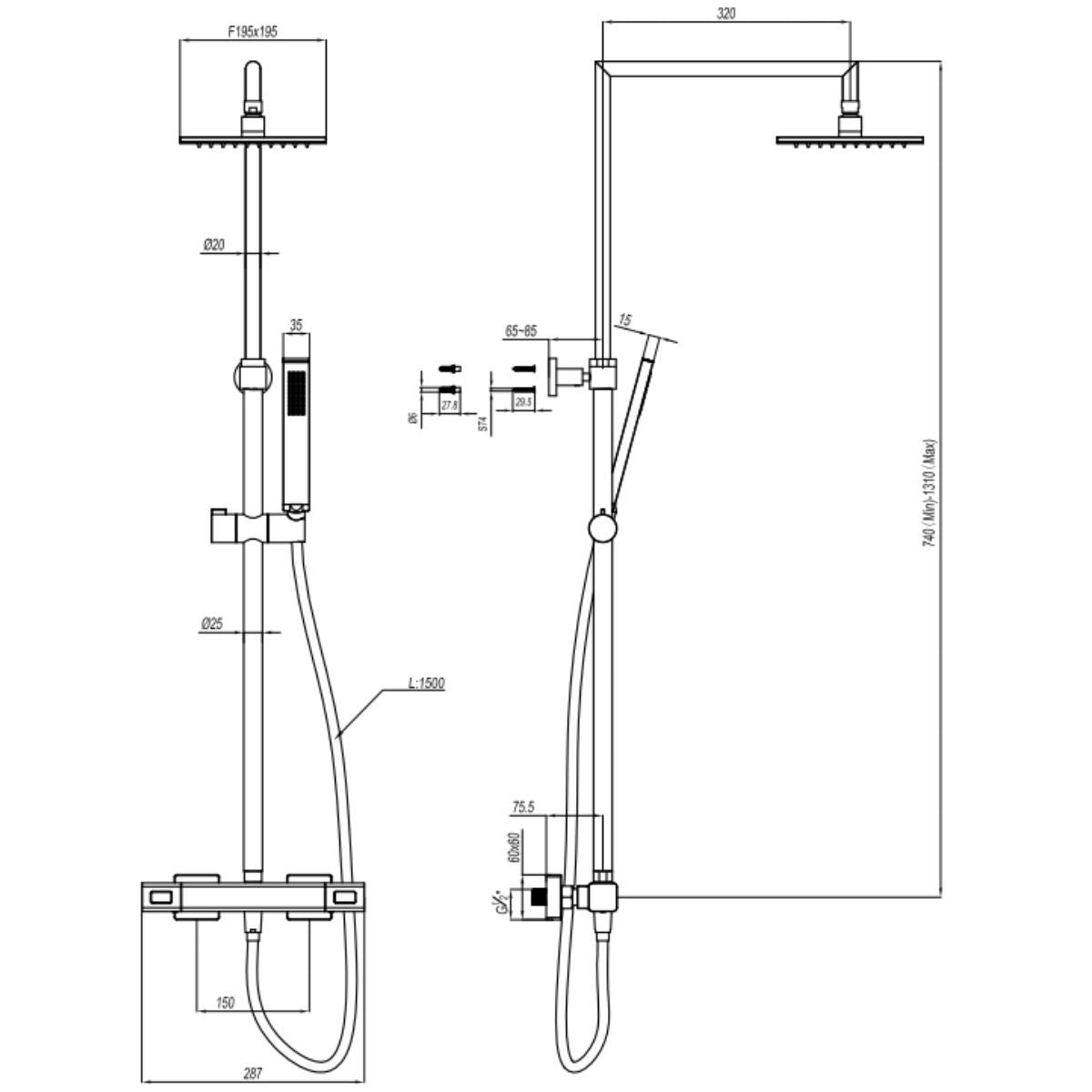 Crosswater Atoll Exposed Thermostatic Shower Valve With Kit