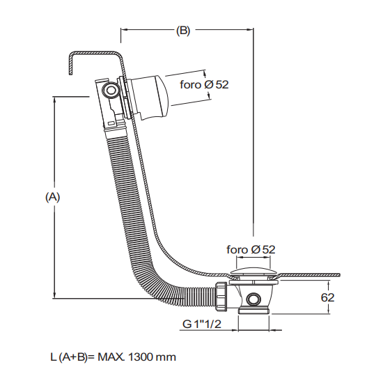 Crosswater Bath Filler With Extended Click Clack Waste 50mm