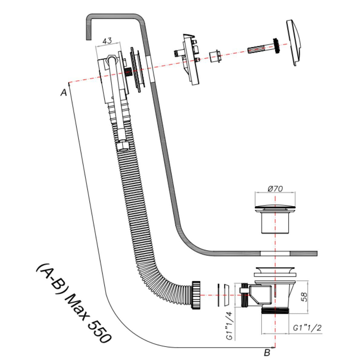 Crosswater Bath Filler With Extended Click Clack Waste