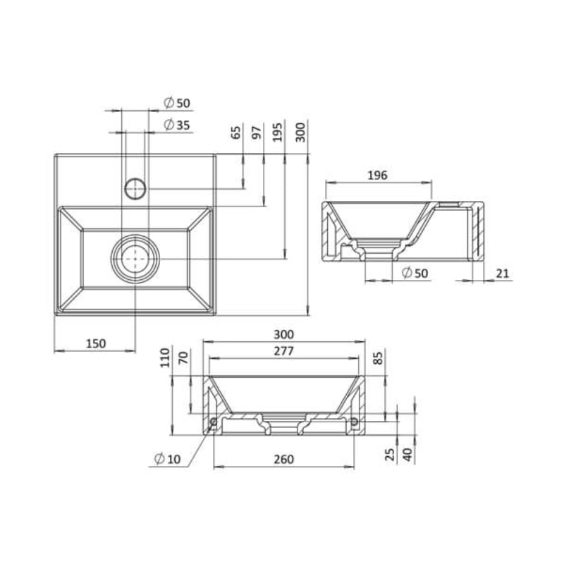 Crosswater Beck Cloakroom Wall Hung Basin With Waste - 1