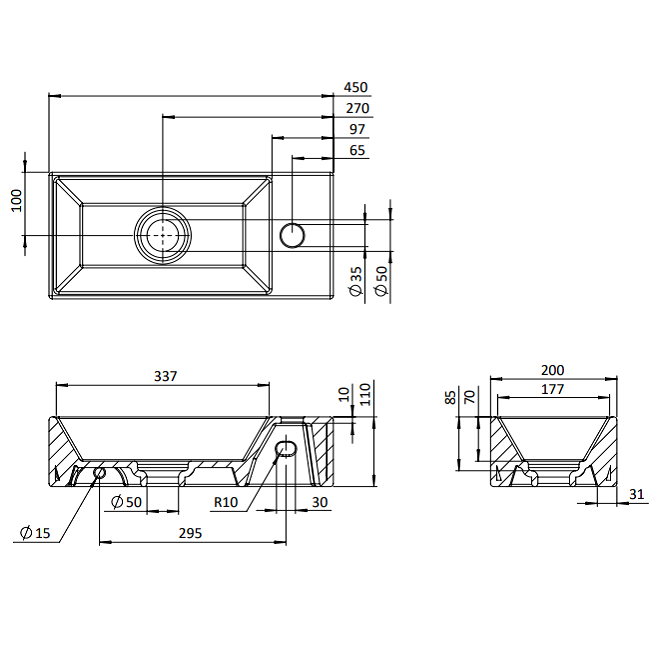 Crosswater Beck Cloakroom Wall Hung Basin With Waste - 1