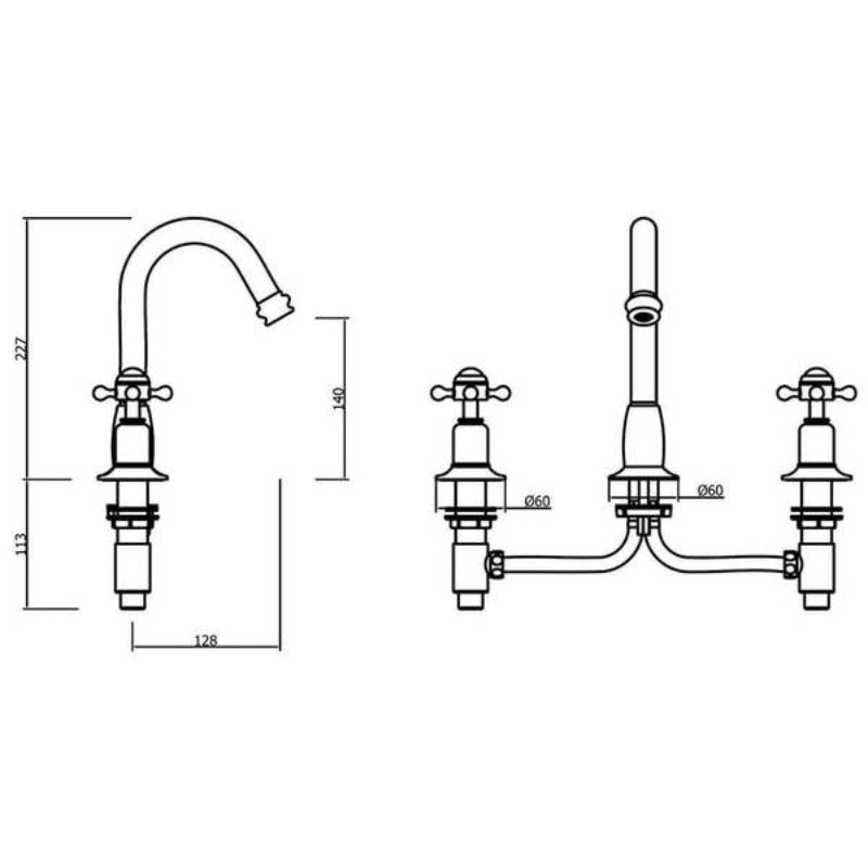 Crosswater Belgravia 3 Hole Crosshead Basin Set - Chrome