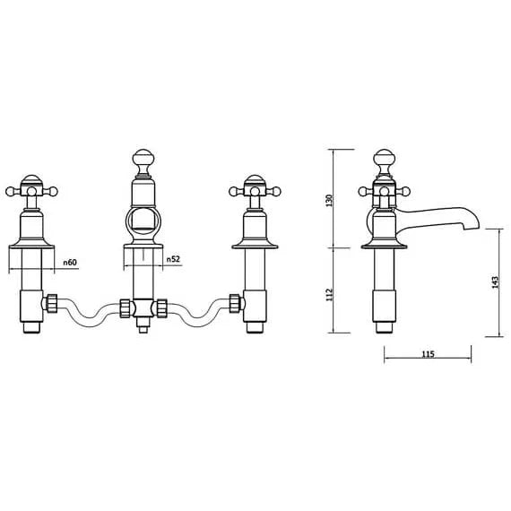 Crosswater Belgravia Crosshead 3 Tap Hole Basin Mixer Set