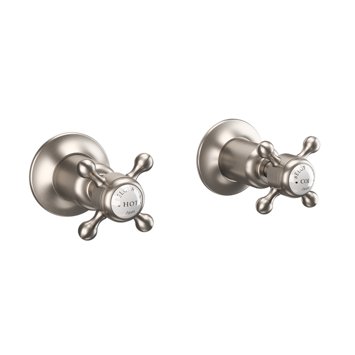 Crosswater Belgravia Crosshead Wall Stop Taps - Brushed