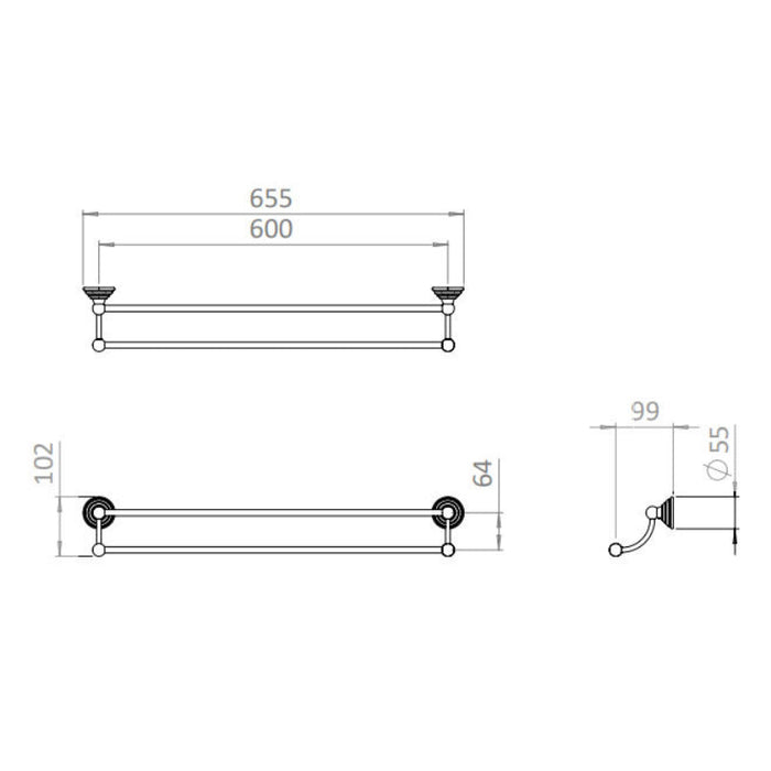 Crosswater Belgravia Double Towel Rail - 600mm Long