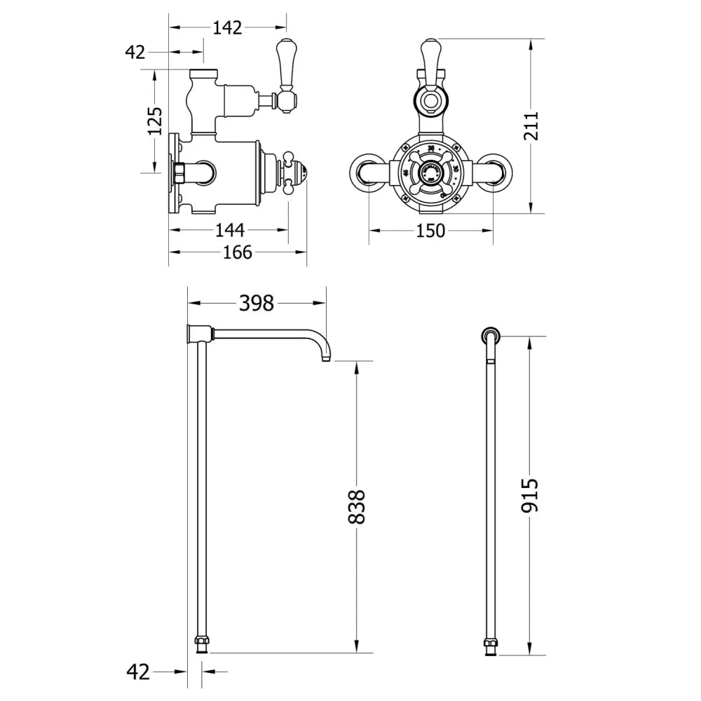 Crosswater Belgravia Exposed Shower Mixer With Rain Head -