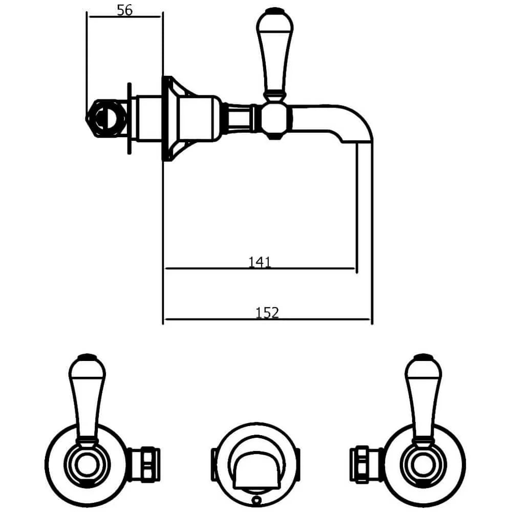 Crosswater Belgravia Lever 3 Tap Hole Wall Mounted Basin