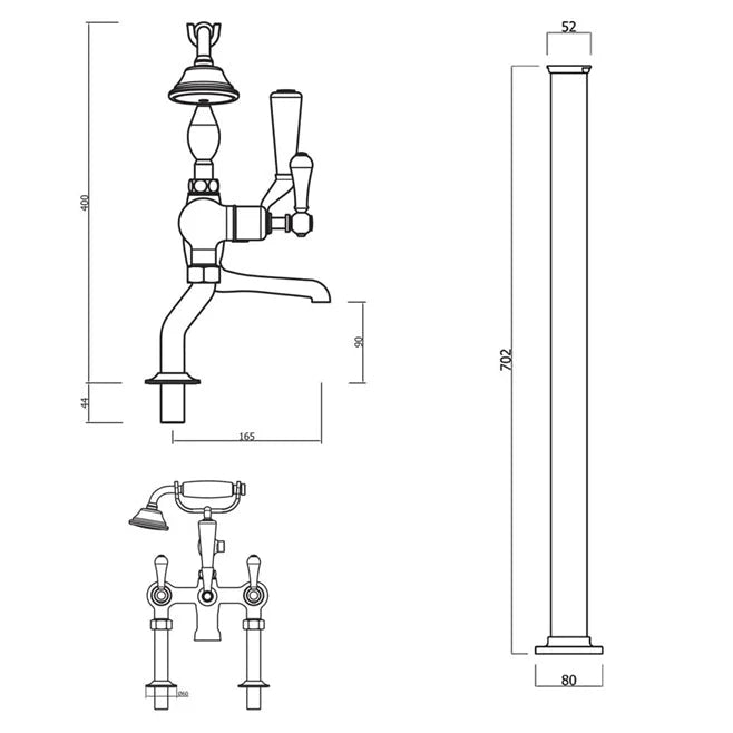 Crosswater Belgravia Lever Bath Shower Mixer With Handheld