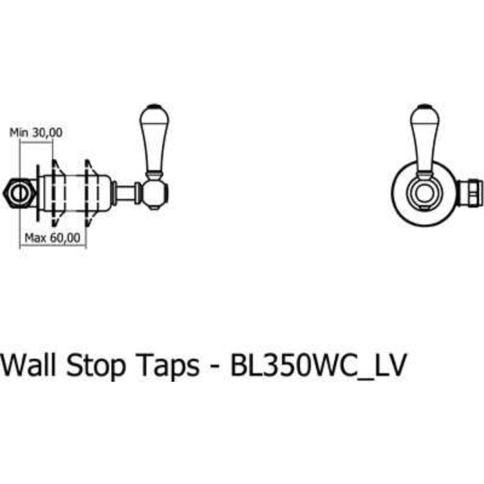 Crosswater Belgravia Lever Wall Stop Taps - Chrome - Tap