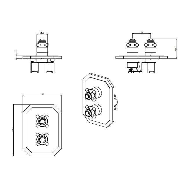 Crosswater Belgravia Multi-Flow 3 Outlet Thermostatic