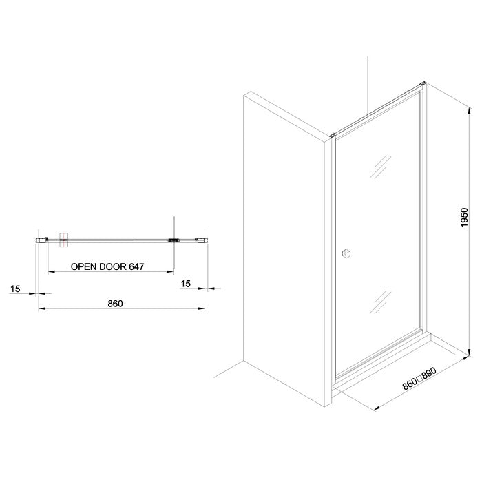 Crosswater Clear 6 Recessed Pivot Shower Door - Pivot