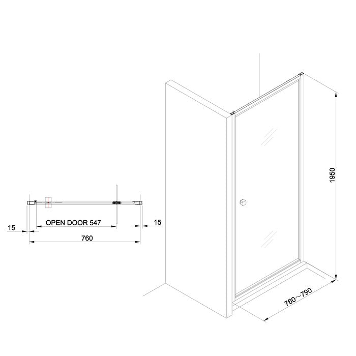 Crosswater Clear 6 Recessed Pivot Shower Door - Pivot