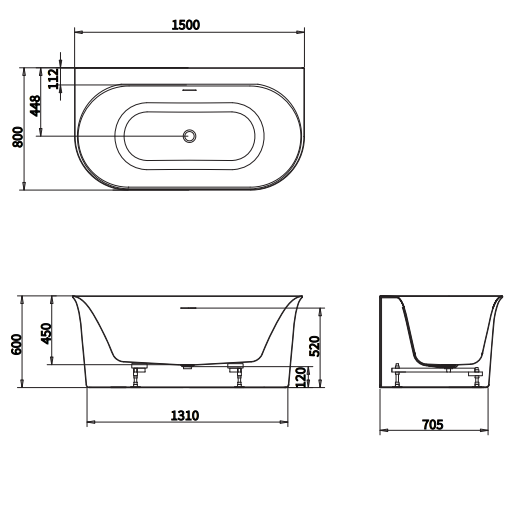 Crosswater Cursa Back To Wall Bath With Overflow And Waste