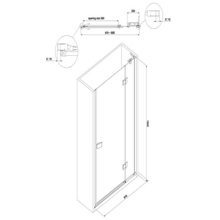 Crosswater DESIGN 8 Hinged Door with Inline Panel & Side