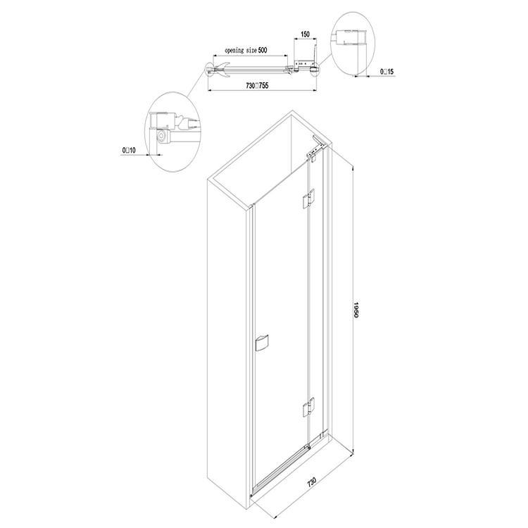 Crosswater DESIGN 8 Hinged Door with Inline Panel & Side