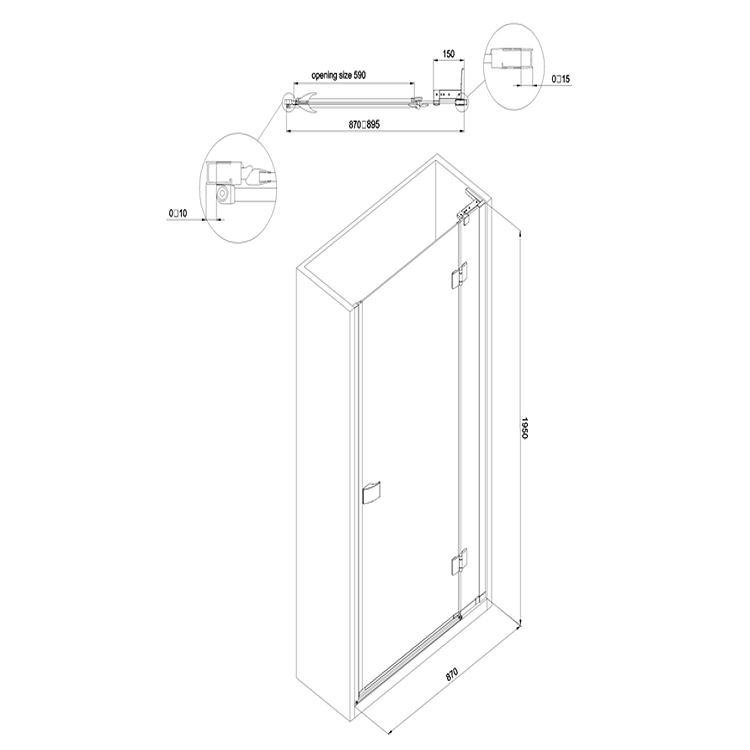 Crosswater DESIGN 8 Hinged Shower Door with Inline Panel