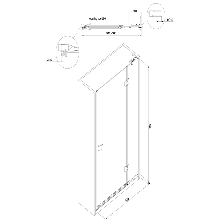 Crosswater DESIGN 8 Hinged Shower Door with Inline Panel