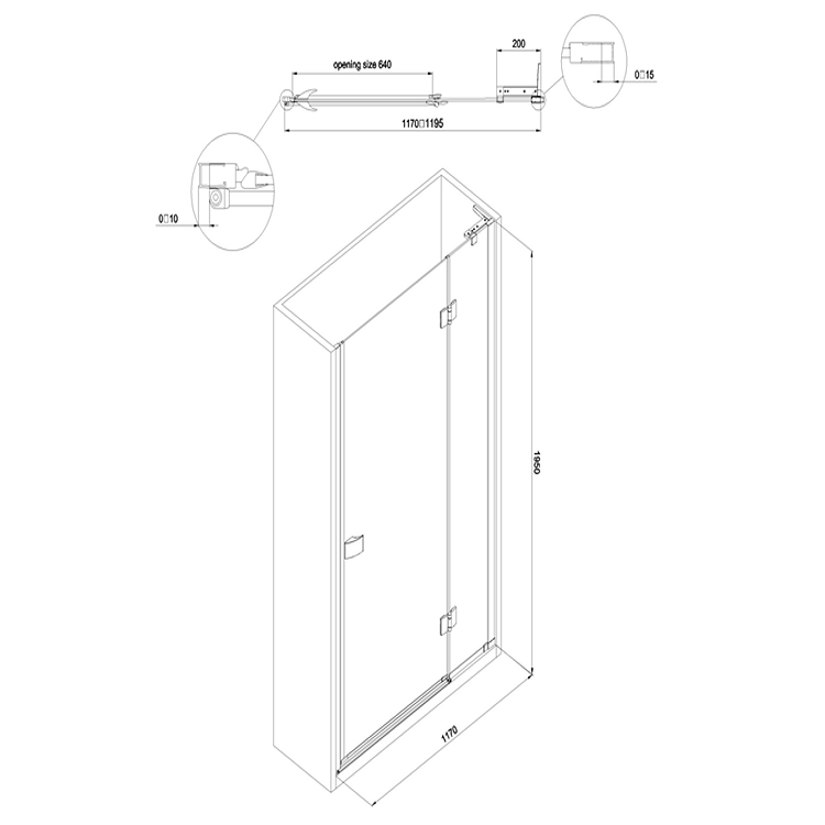 Crosswater DESIGN 8 Hinged Shower Door with Inline Panel