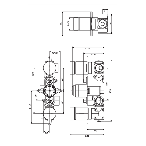 Crosswater Dial Kai Lever Thermostatic Concealed Shower