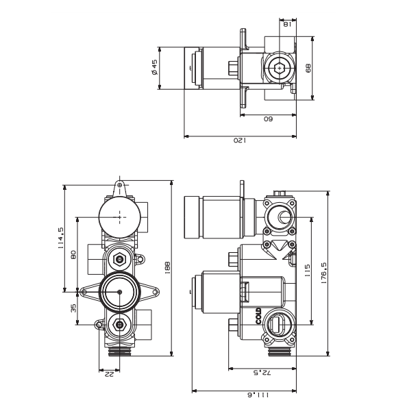 Crosswater Dial Pier 1 Outlet Portrait Thermostatic