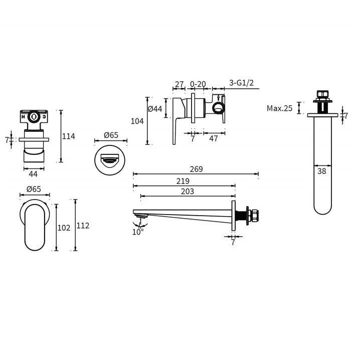 Crosswater Drift 2 Hole Wall Mounted Basin Mixer Tap