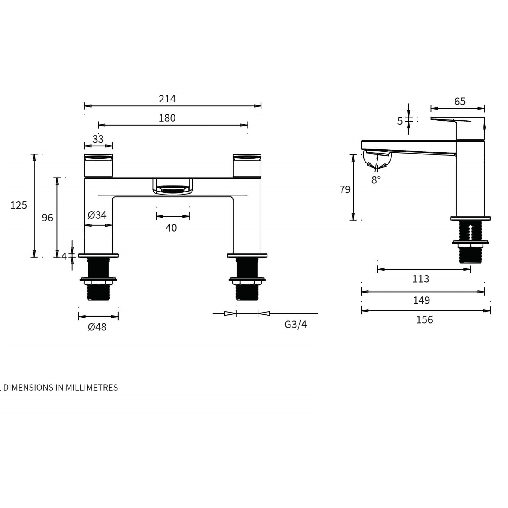 Crosswater Drift Dual Lever Deck Mounted Bath Mixer Tap