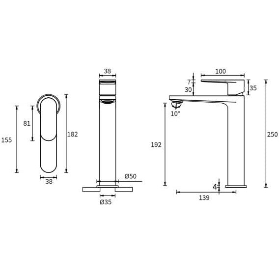 Crosswater Drift Mono Tall Basin Mixer Tap With Click Clack
