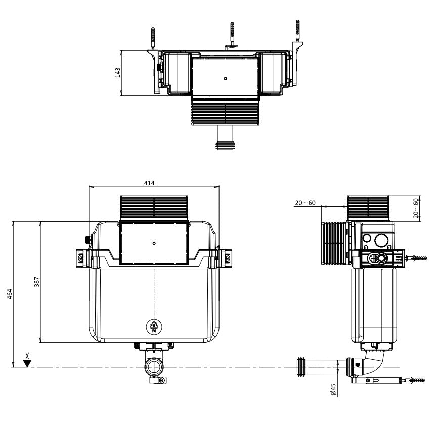 Crosswater Dual Flush Concealed Cistern