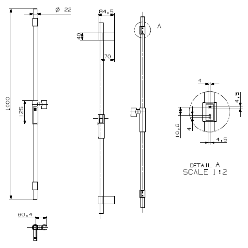 Crosswater Ethos Push Button Shower Slide Rail - Chrome