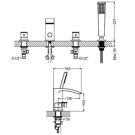 Crosswater Flow 4 Hole Bath Shower Mixer Tap With Kit
