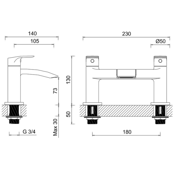 Crosswater Flow Dual Lever Bath Filler Tap Chrome