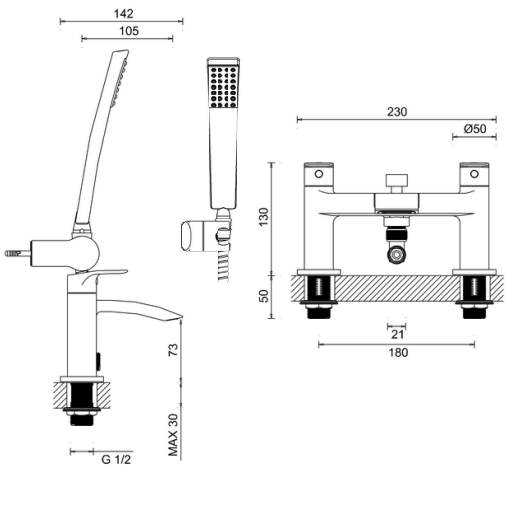 Crosswater Flow Dual Lever Bath Shower Mixer Tap With Kit