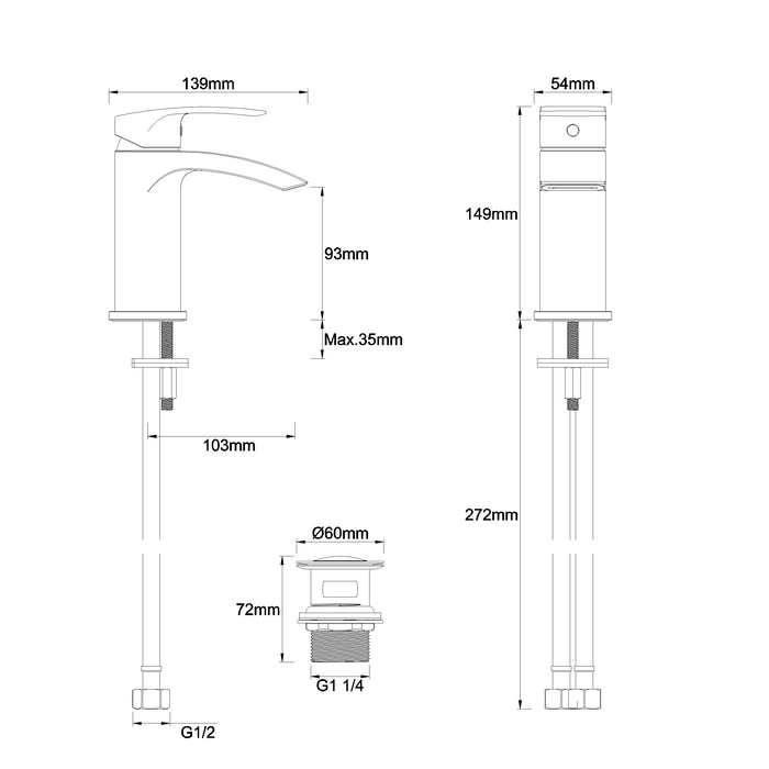 Crosswater Flow Mono Basin Mixer Tap With Click Clack Waste