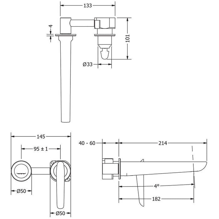 Crosswater Foile 2 Hole Wall Mounted Basin Mixer Tap