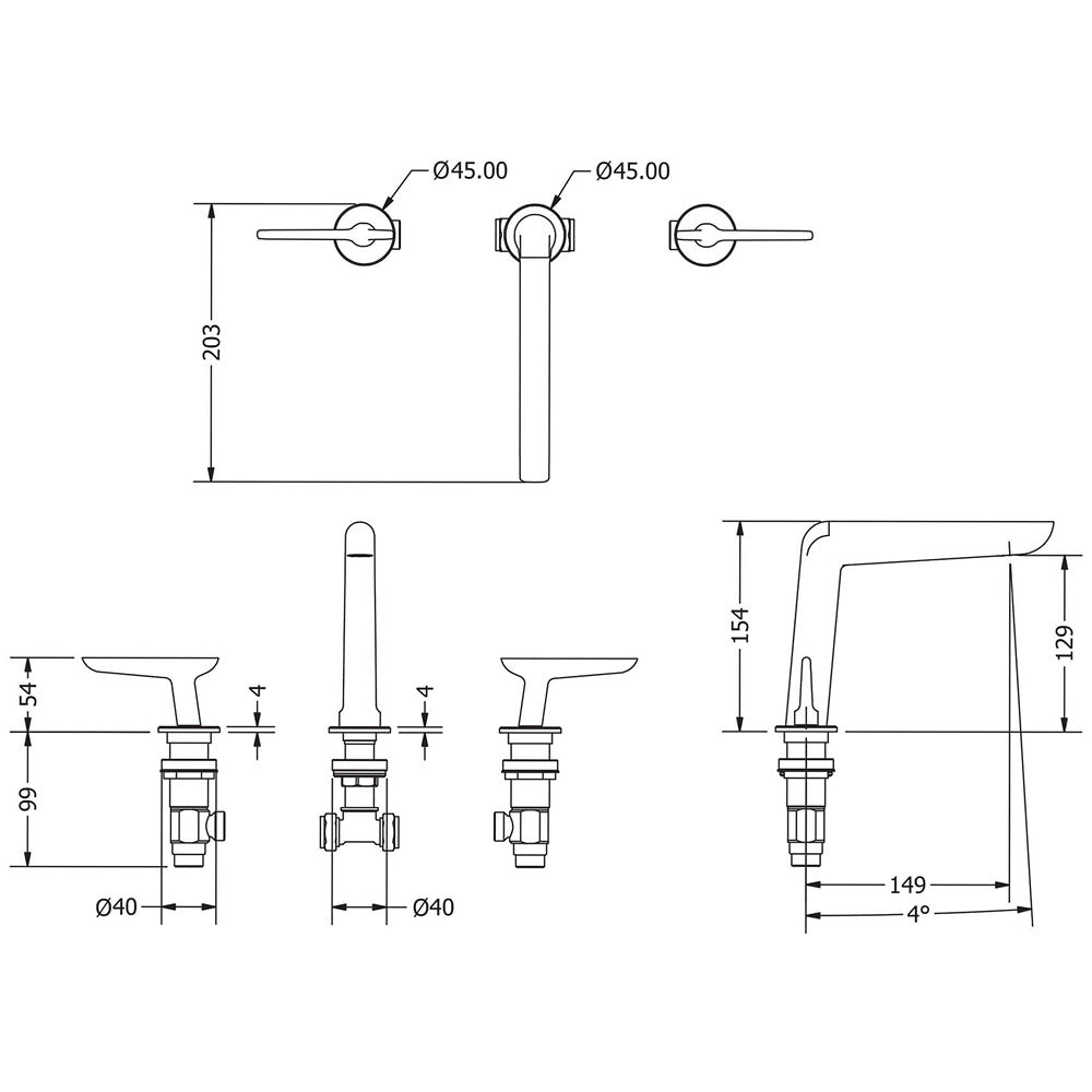 Crosswater Foile 3 Hole Deck Mounted Basin Mixer Tap