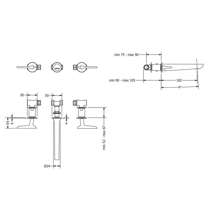 Crosswater Foile 3 Hole Wall Mounted Basin Mixer Tap