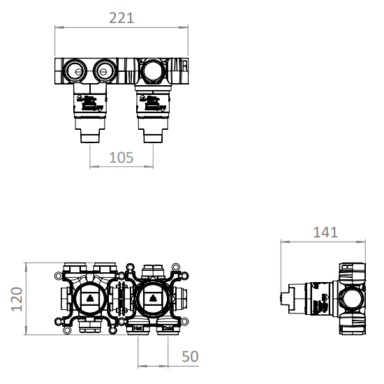 Crosswater Foile Module 3 Outlet 2 Handle Concealed Shower