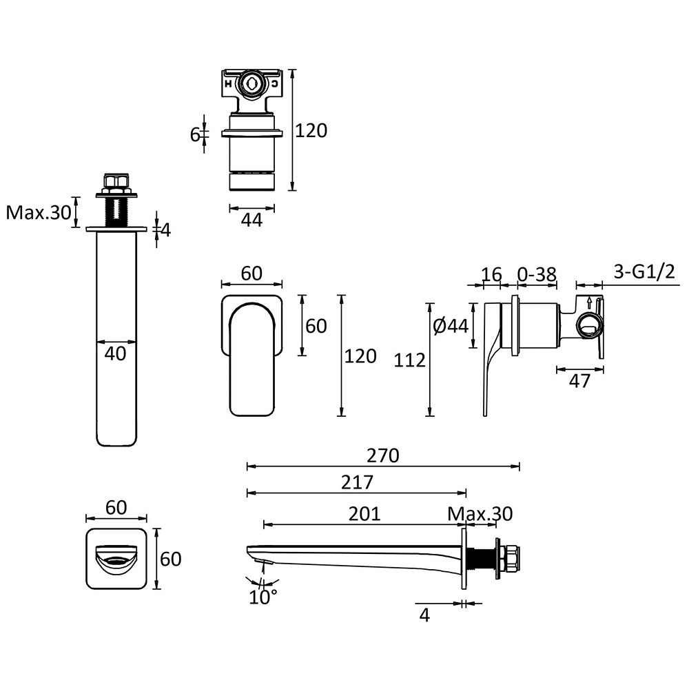 Crosswater Fuse 2 Hole Wall Mounted Basin Mixer Tap - Basin